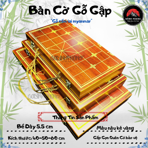 Bàn cờ tướng gập bằng gỗ cẩm lai Myanmar với màu gỗ truyền thống vân cực đẹp và đường kẻ vàng kim